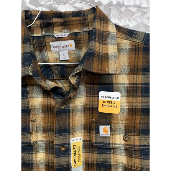 Carhartt Men’s Original Fit Plaid Flannel Shirt Brown Navy – Size L Tall NWT - Picture 3 of 4